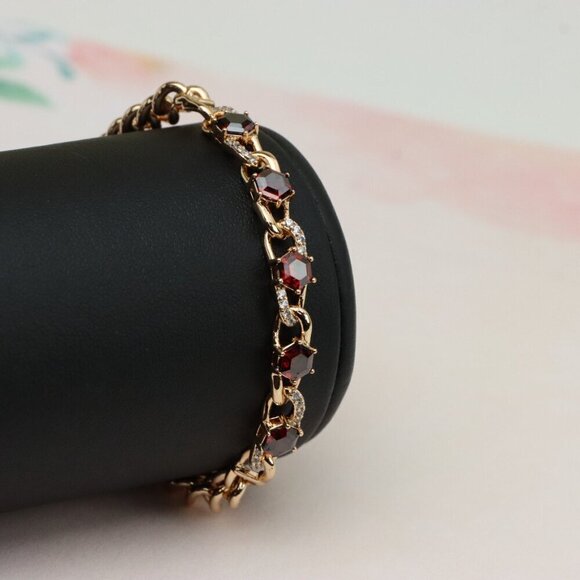 "Rose Gold Bracelet with Red Octagon Stones and CZ Link Detailing, XPBL0820 - Picture 7 of 13